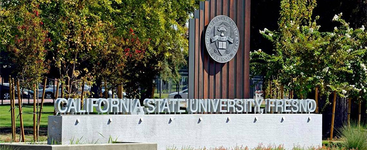 California State University, Fresno sign with the University Seal above the name
